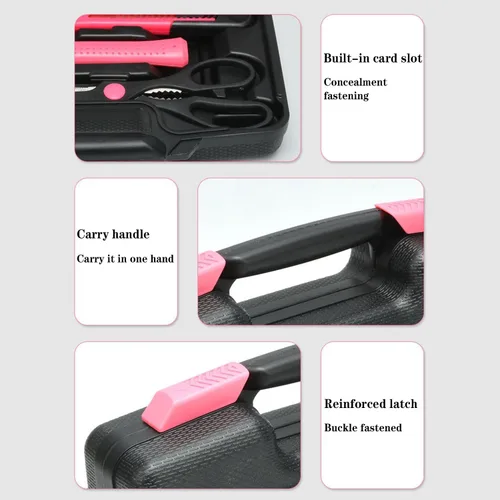 Miniatura 6 de Juego de herramientas para el hogar, 39 piezas, color rosa, para mujeres, juego de herramientas pequeñas con caja de herramientas, ideal
