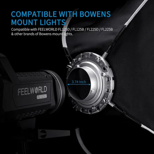 Miniatura 3 de FEELWORLD FSR90 - Caja de luz rectangular de 23.6 x 35.4 in para FEELWORLD FL125D FL125B FL225D FL225B y otros Bowens Mount Video Studio Light