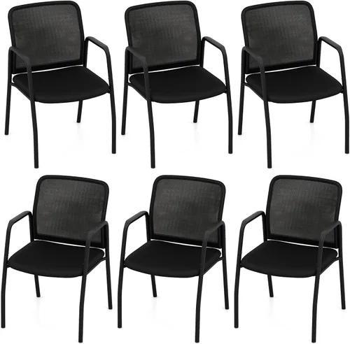 Miniatura 9 de Tangkula Juego de 2 sillas de conferencia, sillas de invitados de oficina con respaldo de malla ergonómico, brazos resistentes y asiento acolchado