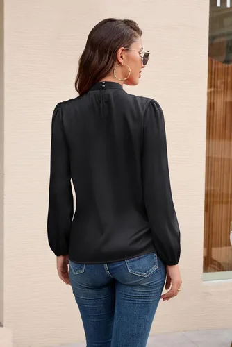 Miniatura 2 de GRACE KARIN Camisas de manga larga para mujer, cuello alto, blusa casual de satén para negocios, oficina, trabajo