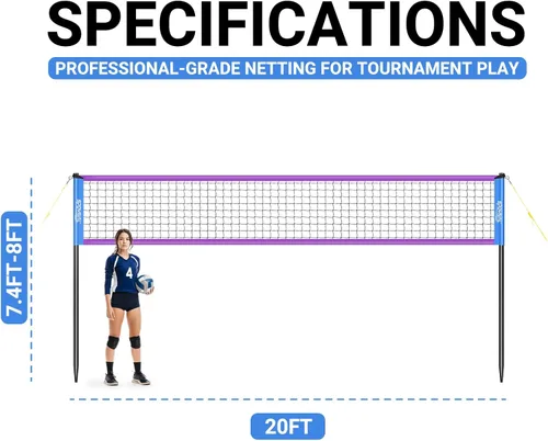 Miniatura 6 de SPOYNAL Red de voleibol portátil para patio trasero y playa, juego de voleibol al aire libre de 20 pies/32 pies con altura ajustable