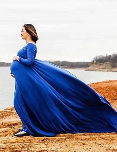 Miniatura 6 de ZIUMUDY Vestido largo de maternidad con hombros descubiertos, vestido de fotografía para baby shower
