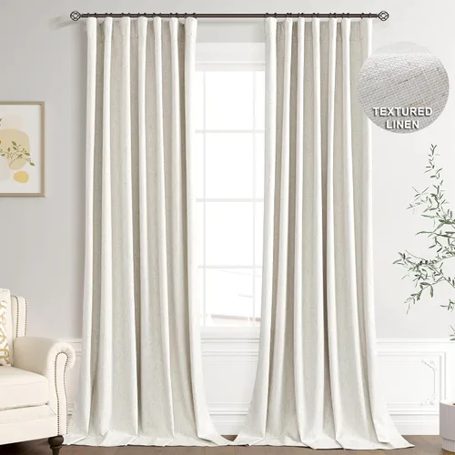 Miniatura 33 de Joywell 2 cortinas opacas 100%, lino, beige natural, trabillas traseras/cinta con ganchos, aislantes, de dormitorio, comedor, sala, puerta corrediza