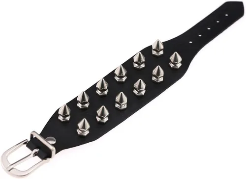 Miniatura 4 de Tanyoyo Pulsera unisex con tachuelas de rock punk, correa ancha, de cuero, con remache gótico, hebilla