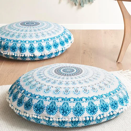 Miniatura 13 de Codi - Juego de 2 cojines de suelo para meditación, grandes y redondos para adultos, diseño bohemio de mandala para exteriores, chimenea, yoga, sala