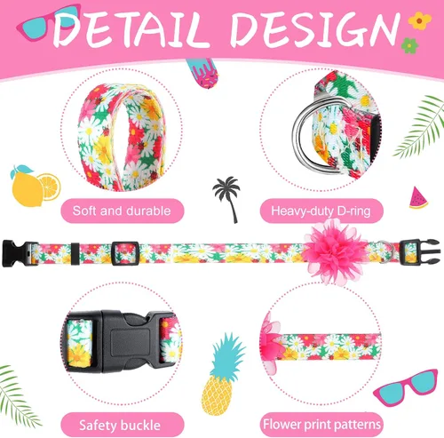 Miniatura 2 de Kajaia Paquete de 4 collares florales para perras, lindos collares ajustables para perros pequeños, medianos y grandes, hembras con flor extraíble