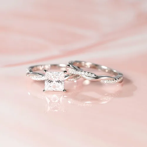 Miniatura 2 de Mameloly Juego de anillos de boda de 2 quilates para mujer, corte princesa, anillos de compromiso de circonita cúbica, anillos de compromiso