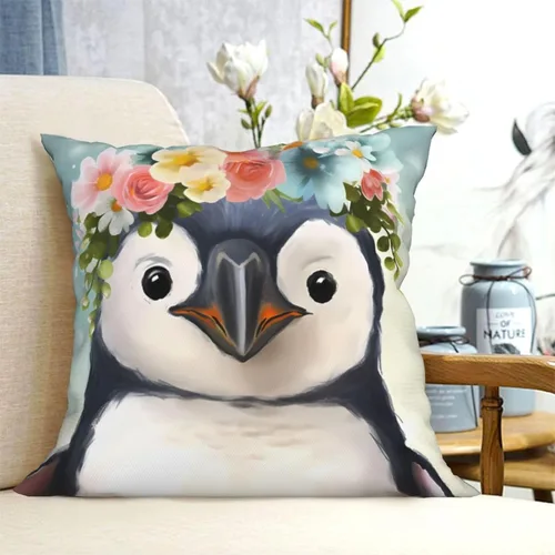 Miniatura 6 de Funda de cojín cuadrada suave con estampado de pingüinos con estampado de flores, para decoración del hogar, sala de estar, cama, sofá automóvil, 18