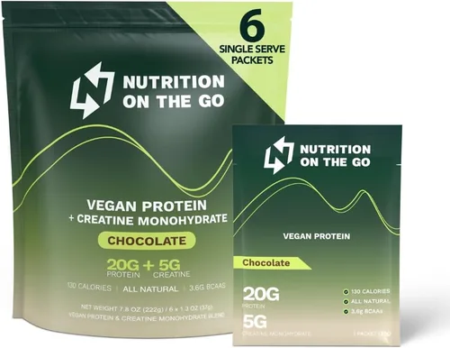 Nutrition On The Go Paquetes de una sola porción de proteína vegana + creatina (paquete de 6, chocolate)