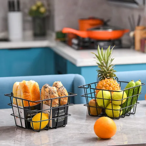 Miniatura 8 de Cesta de frutas de hierro de 2 niveles para encimera de cocina, pan, frutas y verduras, cesta de almacenamiento de alambre colgante para organizador