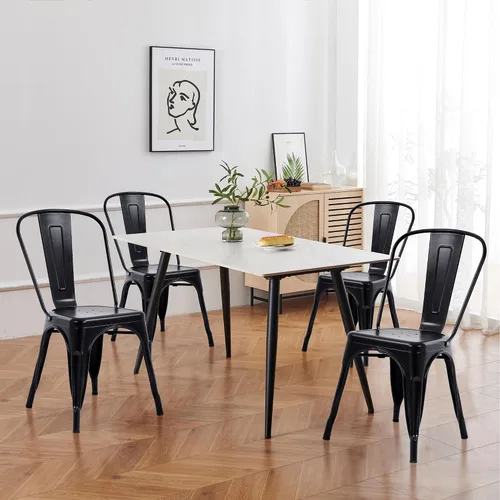 Sillas de comedor, sillas de comedor de metal, juego de 4 para cocina, comedor, bistró, patio, sillas de comedor apilables con respaldo, sillas de
