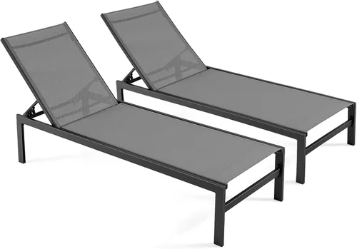 Miniatura 12 de Tangkula Tumbona de aluminio para patio, sillón ajustable para exteriores con respaldo de 6 posiciones, marco de aluminio resistente, tela Negro