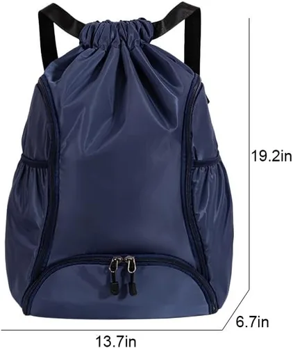 Miniatura 2 de Mochila deportiva con cordón, bolsa de gimnasio impermeable para mujeres y hombres, paquete de baloncesto con compartimento para zapatos, Negro