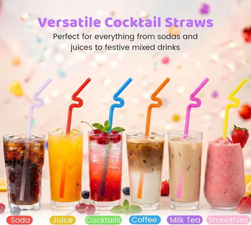 Miniatura 5 de HANSGO 360 unidades de pajitas para beber flexibles, pajitas de plástico desechables coloridas y flexibles extra largas para fiesta de cumpleaños