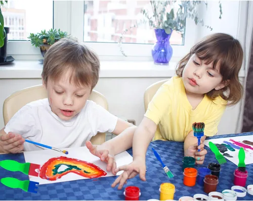 Miniatura 7 de 53 pinceles de pintura para niños, esponjas de pintura, lavables, juego de pinceles de pintura para niños pequeños de aprendizaje temprano, esponjas