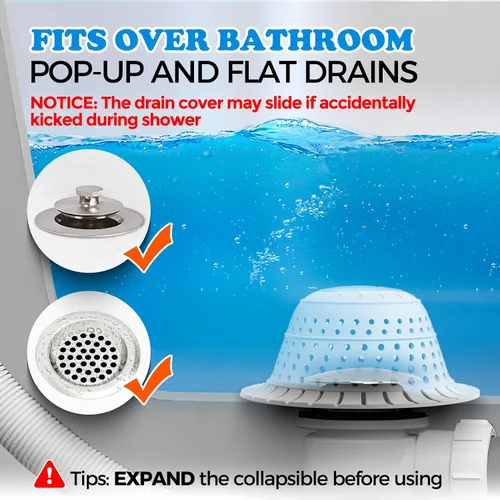 Miniatura 3 de zaa Atrapapelos para Desagüe de Ducha, Paquete de 2 Cubiertas de Desagüe de Bañera de Silicona Plegables Atrapapelos para Pelo de Perro y Protector