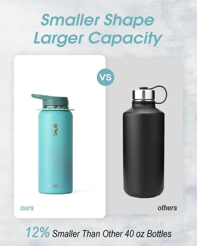 Miniatura 3 de Botella de agua Coolflask de 40 onzas con correa, botella de agua metálica aislada con popote y tapas con pico, acero inoxidable de doble pared al