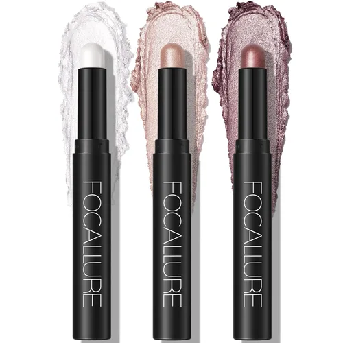 FOCALLURE - Sombra de ojos y delineador 2 en 1 en barra (3 unidades), lápiz de sombra de ojos brillante, sombra de ojos de alta pigmentación,