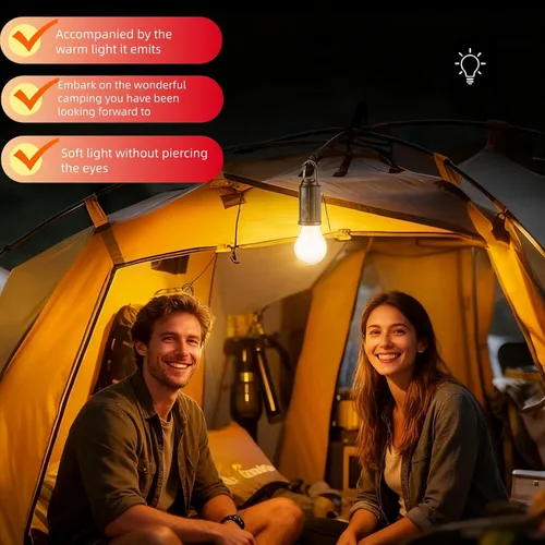 Miniatura 5 de Linterna LED portátil para campamento, gancho para colgar en cualquier lugar, recargable USB-C, 3 modos de brillo, resistente al agua