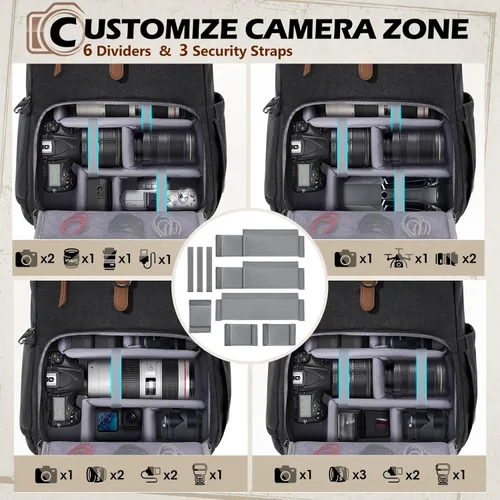 Miniatura 3 de RAINSMORE Mochila para Cámara para DSLR/SLR Sin Espejo Portátil de 15.6 Pulgadas Mochila para Cámara para Fotógrafos Bolsas Estuche de Fotografía