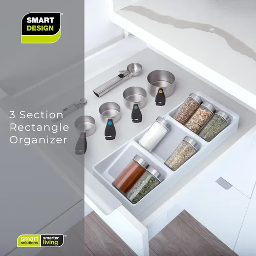 Miniatura 7 de Smart Design Cajón de plástico para especias de 3 secciones, forro y pies antideslizantes, sin BPA, tarros de condimentos, almacenamiento
