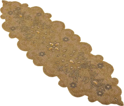 Fennco Styles Camino de mesa con diseño de desplazamiento con cuentas - 2 colores (dorado) (dorado)