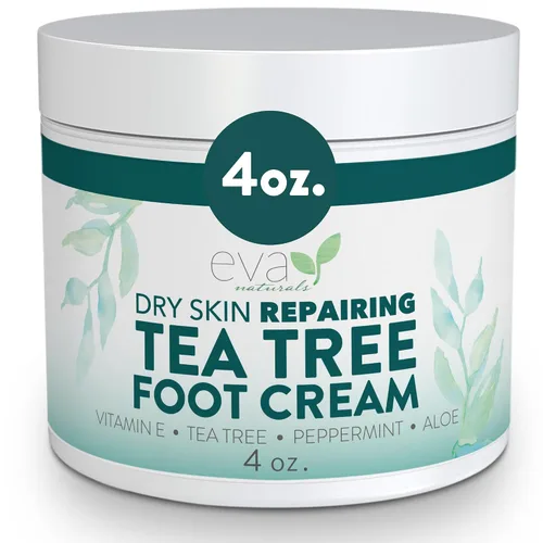Eva Naturals Crema de pies de árbol de té – Loción hidratante para pies y bálsamo para talones y pies secos y agrietados con menta, mentol, menta