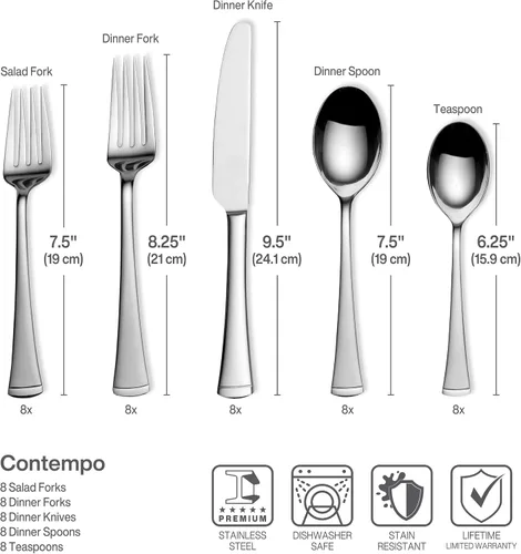 Miniatura 3 de Gourmet Basics by Mikasa Contempo - Juego de cubiertos de acero inoxidable (45 piezas), servicio para 8