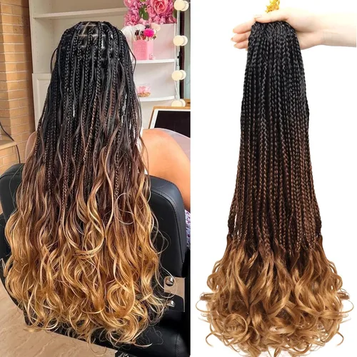 Miniatura 34 de Trenzas de ganchillo rizadas francesas de 22 pulgadas, 8 paquetes, trenzas de caja diosa grises para mujeres, de ganchillo pre-trenzadas con Trenzas