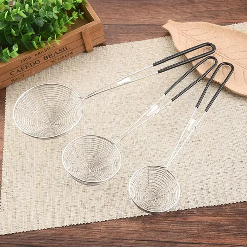 Miniatura 3 de Colador de araña de acero inoxidable sólido para cocinar y freír, utensilios de cocina, colador de alambre, cuchara coladora de pasta con mango