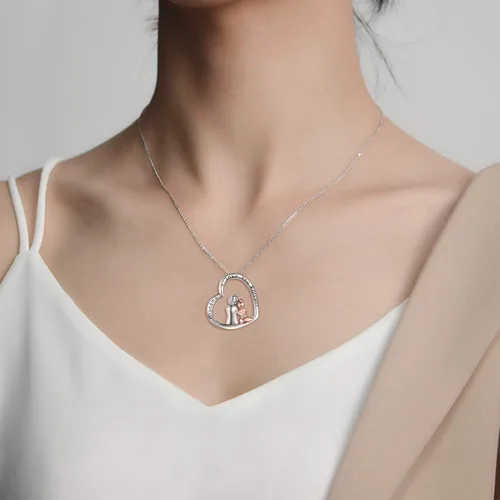 Miniatura 2 de POPLYKE Collar de plata de ley con diseño de corazón para abuela, hermana, madre, día de San Valentín