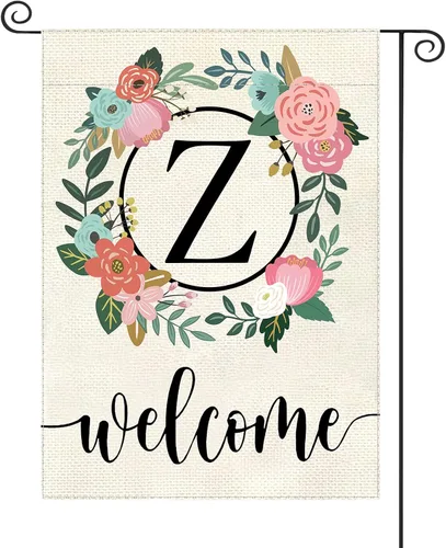 Miniatura 29 de Bandera de jardín con letra monograma, floral, 12 x 18 pulgadas, doble cara para exterior, pequeña de arpillera, familia, apellido, bandera inicial