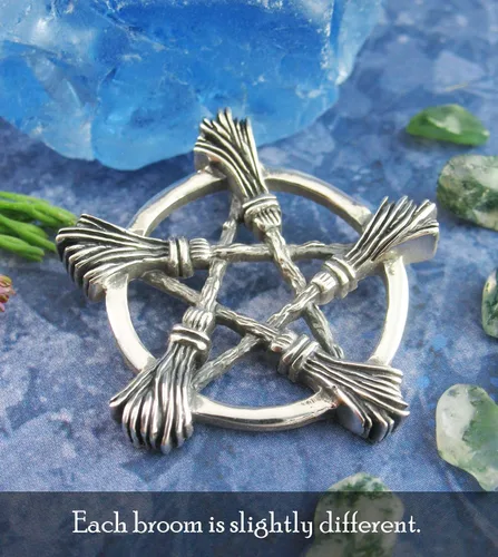 Miniatura 5 de Woot & Hammy Five Witch's Brooms or Besoms Pentacle Pendant, 100% Sterling Silver, Handmade