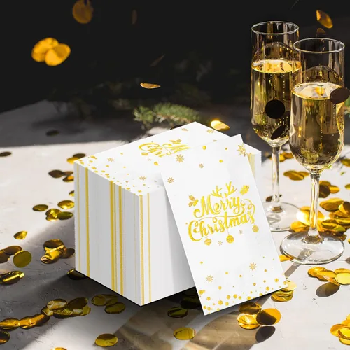 Miniatura 5 de 100 servilletas de papel desechables, servilletas de papel de cóctel, toallas de mano para cena de Navidad, decoración y suministros de fiesta