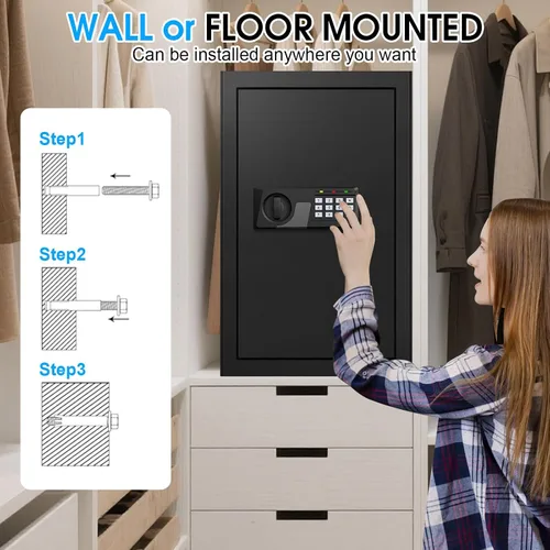 Miniatura 8 de Caja fuerte grande de 5.2 pies cúbicos para el hogar, impermeable, impermeable, con teclado digital, llaves de repuesto, sistema de alarma y 3
