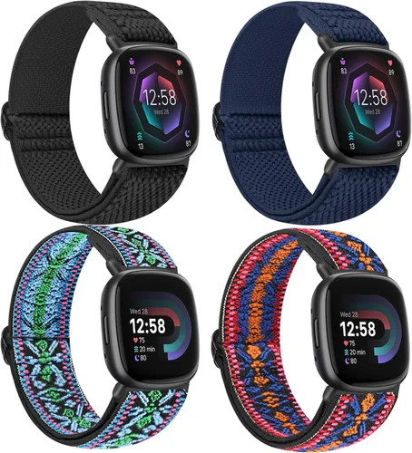 Miniatura 7 de Bandas elásticas compatibles con Fitbit Versa 4/Fitbit Sense 2/Fitbit Versa 3/Fitbit Sense bandas para hombres y mujeres, paquete de 4 correas