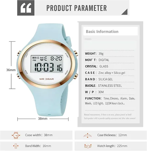 Miniatura 4 de Relojes deportivos para exteriores, reloj despertador, 5 bares, impermeable, LED digital