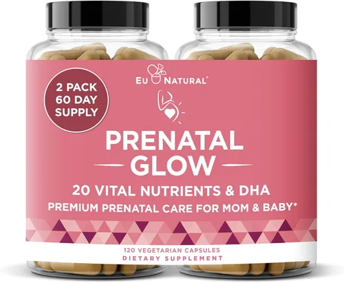Vitaminas prenatales Glow para mujeres, nutrientes vitales 20 en 1 para un embarazo saludable y desarrollo fetal, ácido fólico y DHA vegano para el