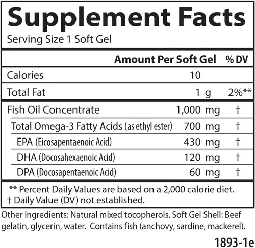 Miniatura 4 de Omega-3, 700 mg de omega-3, EPA, DHA, DPA, económico, capturado en la naturaleza, de origen sostenible, 60 geles blandos