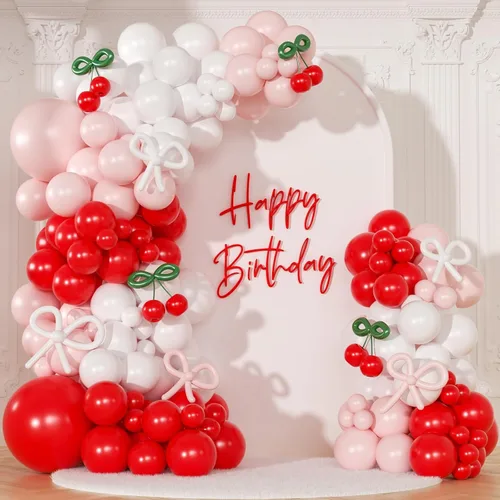 Miniatura 9 de CROSSFINGERS Kit de arco de guirnalda de globos de color rojo cereza y azul, 150 piezas de arco de globos de niebla de luz azul, rojo y blanco, kit