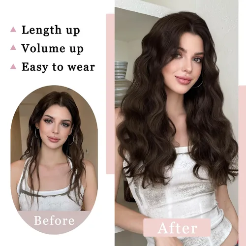 Miniatura 5 de Extensiones rubias onduladas con clip, de 18 pulgadas de largo, sintéticas, invisibles, gruesas, postizas, para mujeres, 5 piezas, rizadas, suaves