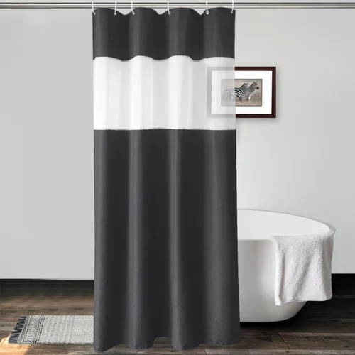 Miniatura 22 de UFRIDAY Cortina de ducha extralarga de 84 pulgadas con tejido de nido de abeja blanco y ventana con malla, cortina de baño decorativa resistente