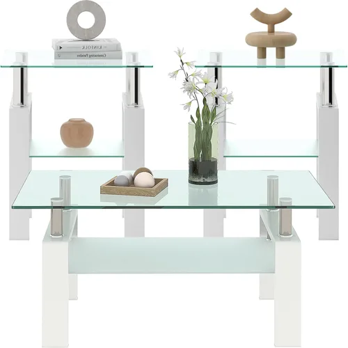 Miniatura 12 de ODUSE-DAILY Morden Design - Mesa auxiliar rectangular de cristal para sala de estar, con patas de metal negro, vidrio templado transparente