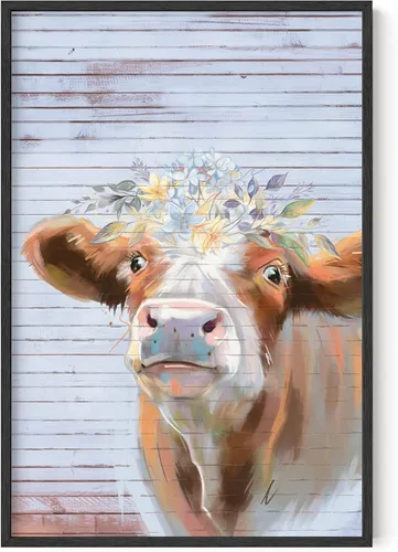 Miniatura 28 de HAUS AND HUES Arte de pared de vaca rústica, estampado de animales de granja con flores (sin marco, 12 x 16)