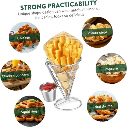 Miniatura 8 de Hemoton Soporte para papas fritas con 2 platos de inmersión, exhibición de pollo frito para fiestas, patio trasero, aperitivos