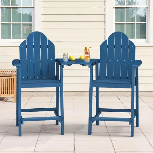 Miniatura 9 de LUE BONA Juego de 2 sillas altas Adirondack HDPS para todo tipo de clima, sillas de altura de barra con patas de aluminio, mesa desmontable