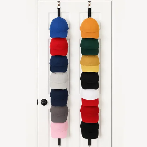 Jokari Organizador de gorras para colocar sobre la puerta, paquete de 2 unidades con capacidad para hasta 16 sombreros de béisbol, sistema de