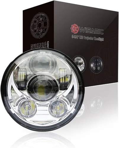Miniatura 7 de Faro LED proyección Wisamic 5 – 3/4 pulgadas 5.75 pulgadas Daymaker para motocicletas Harley-Davidson 9 piezas foco, Plateado Plateado (sliver)
