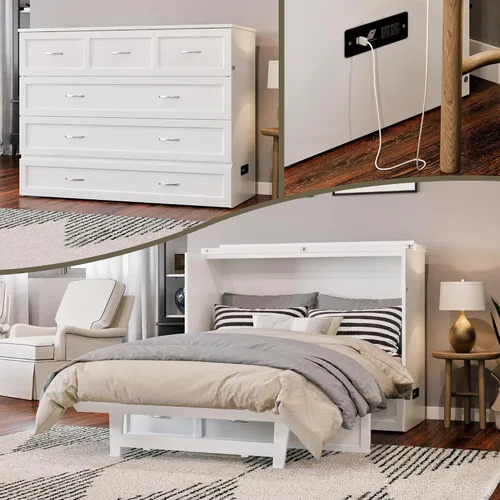 Miniatura 26 de AFI, Northfield Murphy Bed - Baúl de cama Twin XL con colchón de 6", cajón de almacenamiento y cargador USB integrado, ámbar quemado