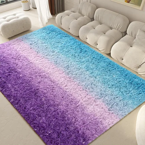 Miniatura 7 de Alfombras de área azul morado de 4 x 6 pies para dormitorio, sala de estar, bonitas alfombras degradadas de interior, alfombra suave de felpa